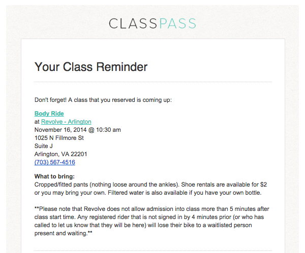 ClassPass Reminder