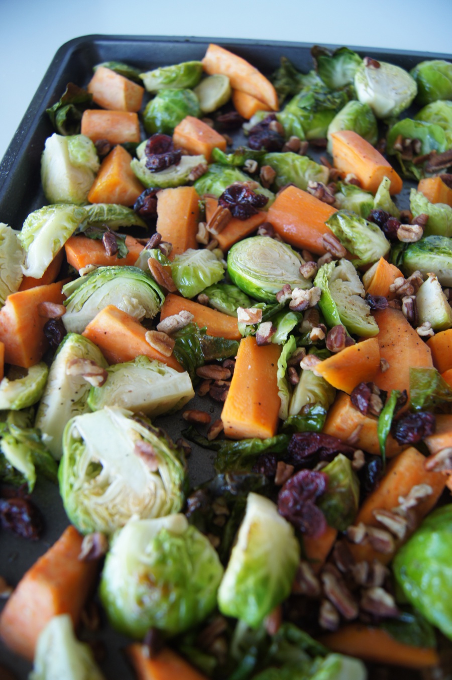 Maple Cranberry Pecan Brussel Sprouts & Sweet Potato Side Dish 11