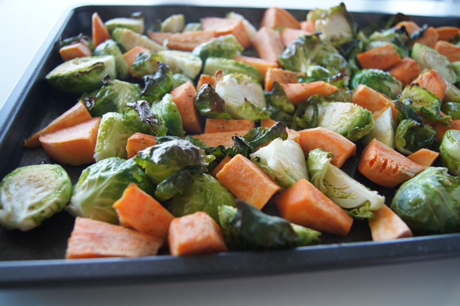 Maple Cranberry Pecan Brussel Sprouts & Sweet Potato Side Dish