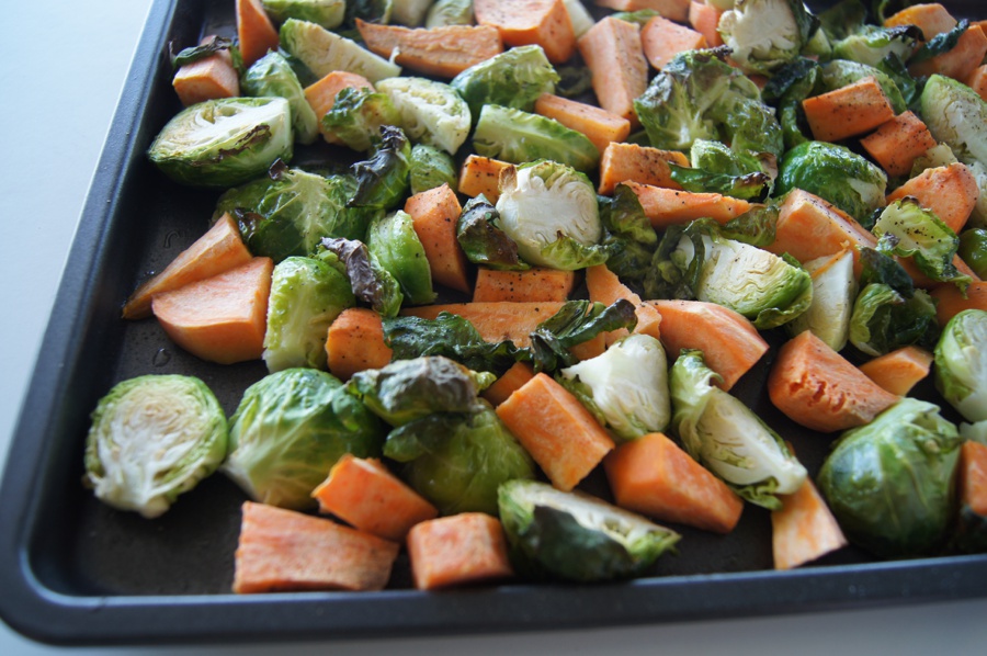 Maple Cranberry Pecan Brussel Sprouts & Sweet Potato Side Dish