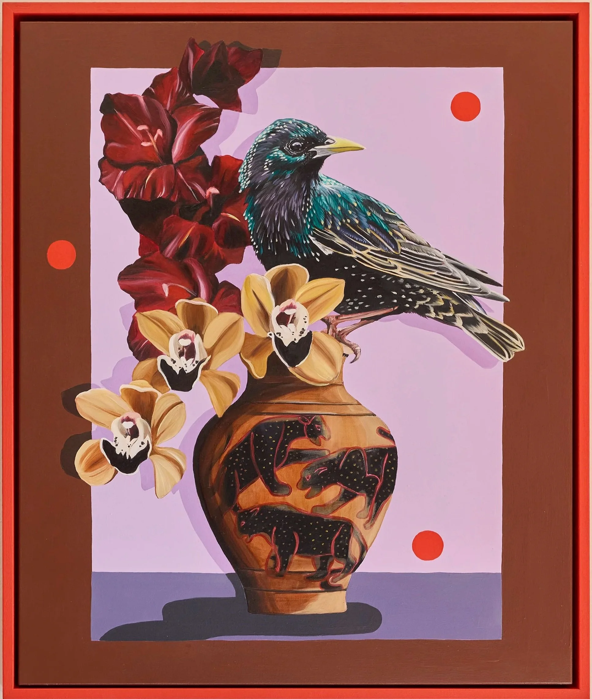   Bright in the night dark, 2025  oil and acrylic on timber panel, framed in Victorian ash,  60 x 50cm 