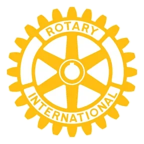 Rotary International logo with a yellow gear wheel and the words 'Rotary International' and 'KRotary' around it.