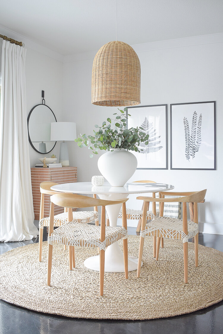 2021-Design-and-Building-Trends-zdesign-at-home-dining-room-reveal-boho-chic-round-jute-rug-basket-pendant-serena-lily-tulip-table-chinese-weding-bench-fern-prints-black-white-2.jpg