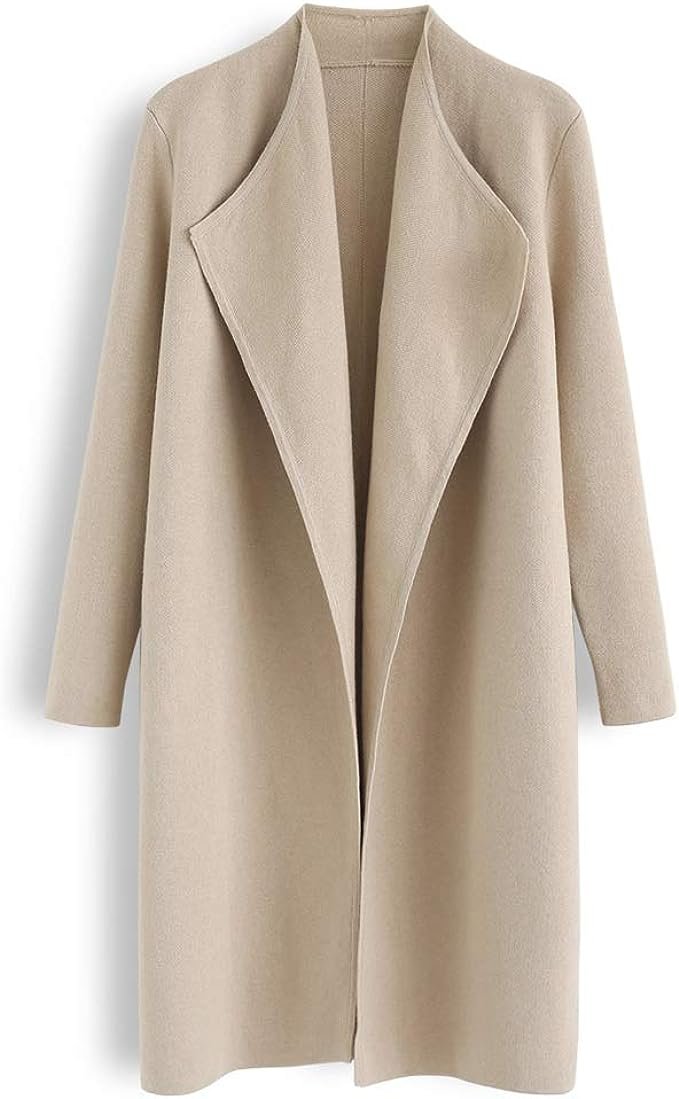 Light Tan Open Front Knit Coat Cardigan.jpg