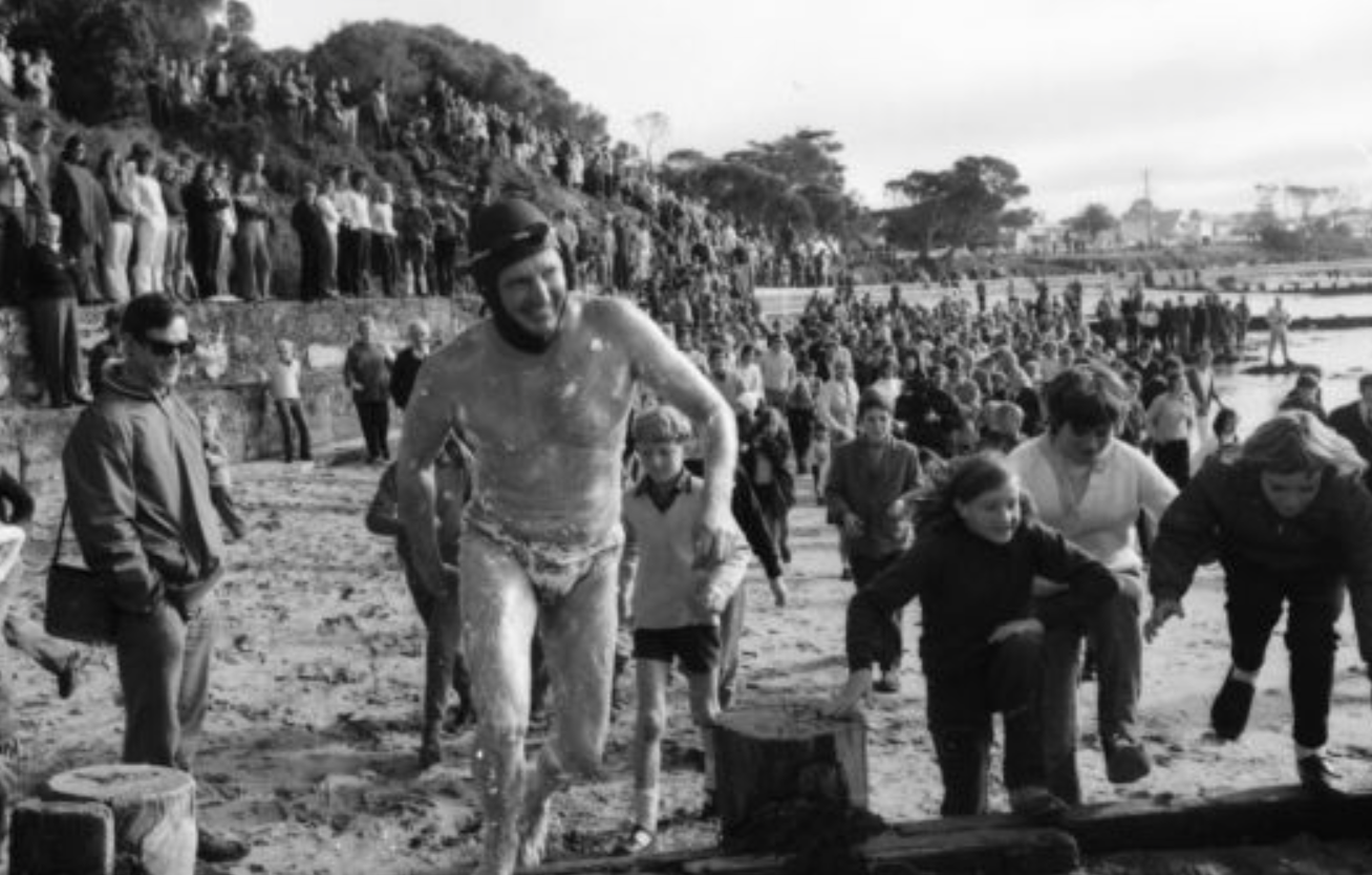 In 1971, Doug Mew became the first person on record to swim the infamous Rip. This is him setting off from Point Lonsdale beach on a winter day in June! 