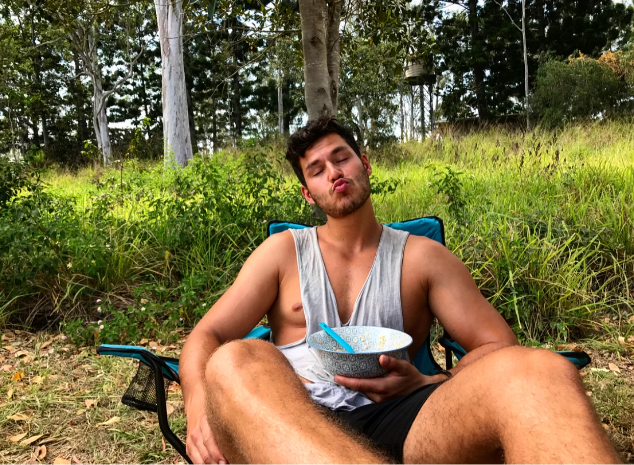 Enjoying brekky in nature.