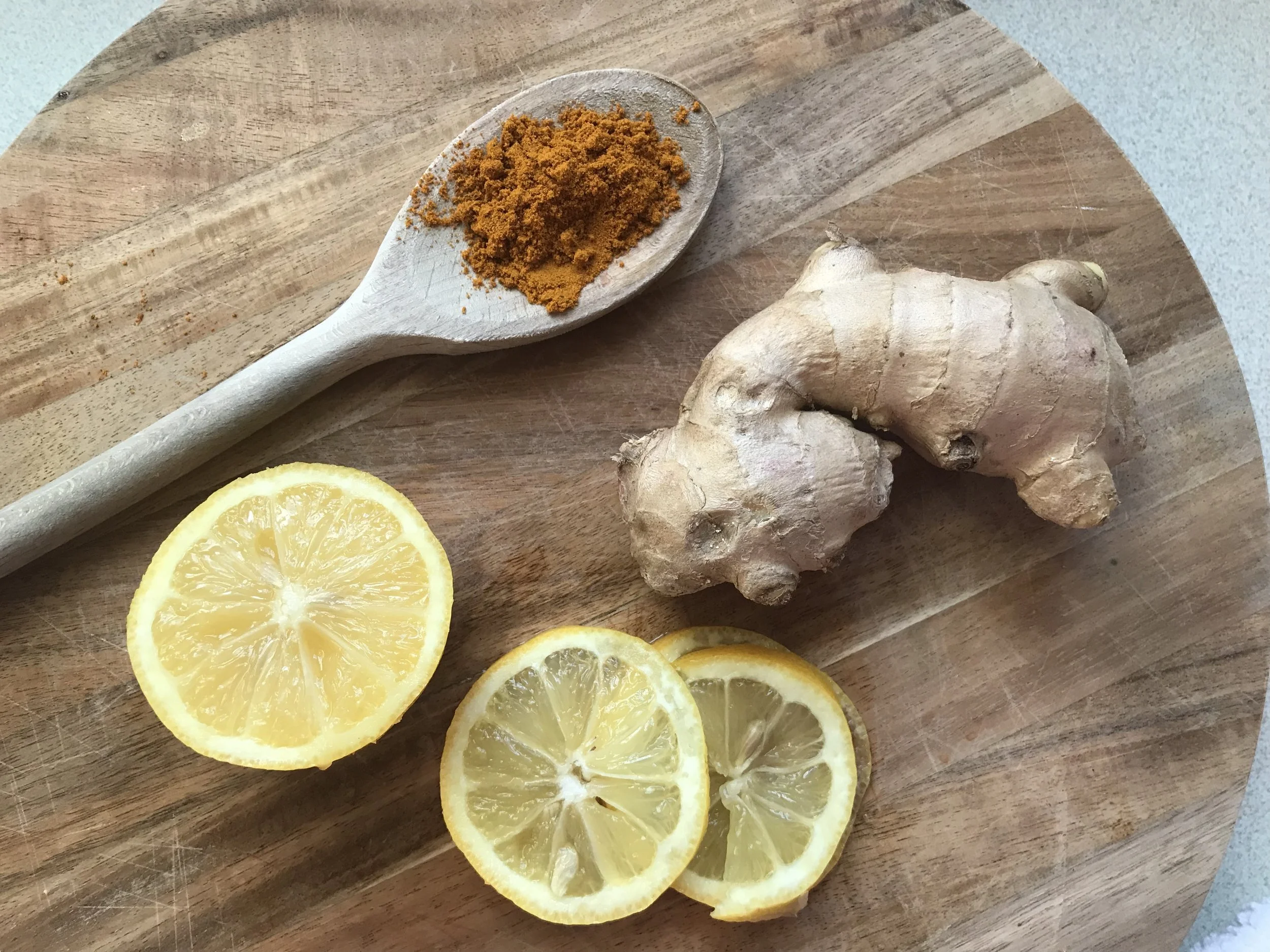 Organic turmeric, fresh ginger and lemon with hot water makes an excellent immunity booster.