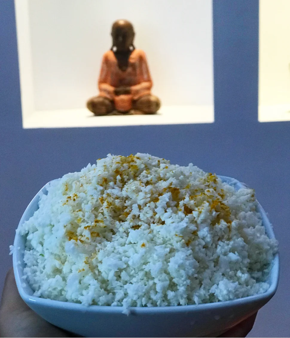 If you have a food processor then blend up the cauliflower until it has a rice like texture.