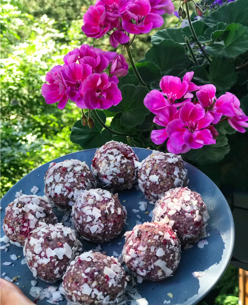 Coconut raspberry bliss balls.