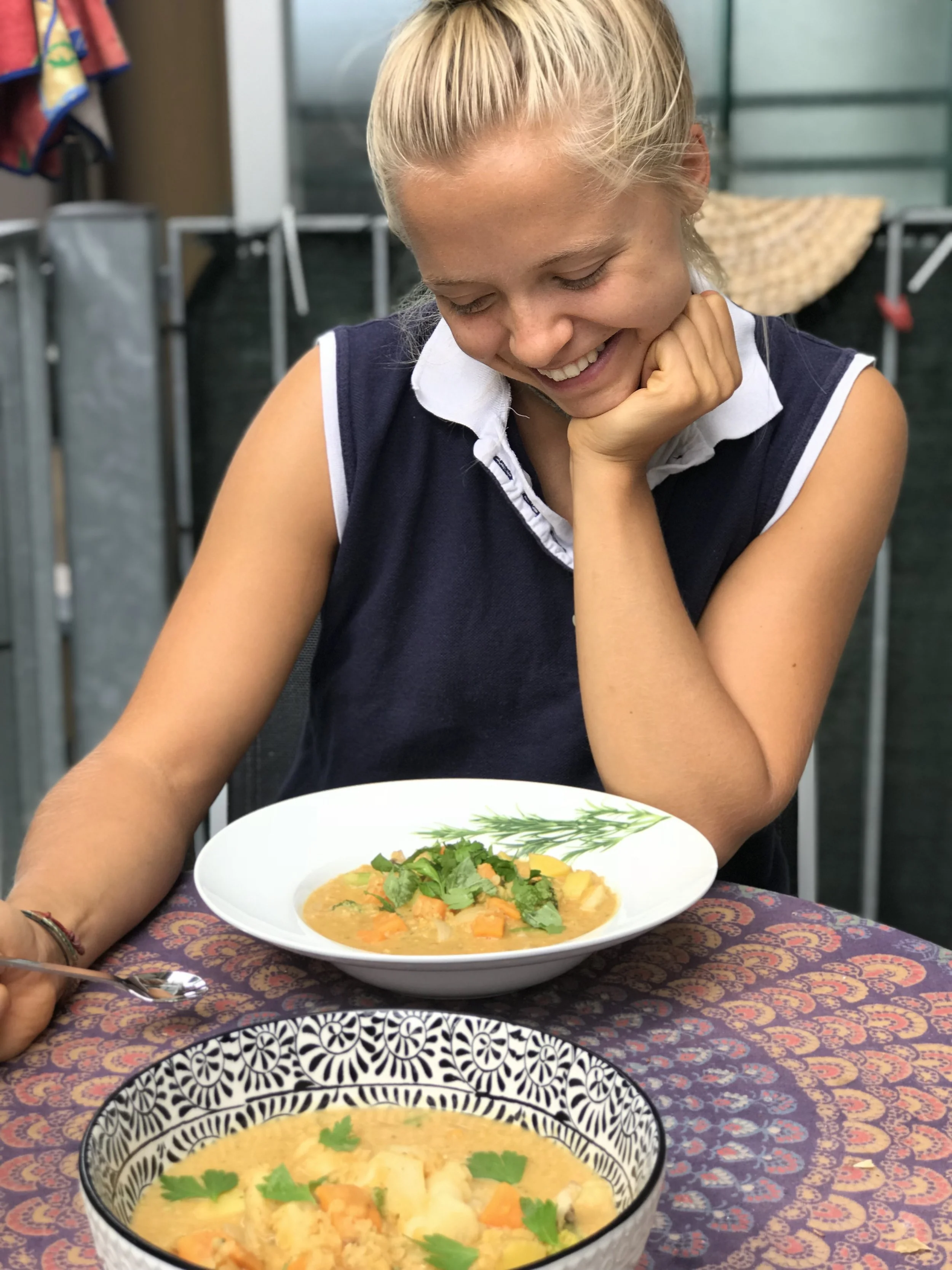Homemade coconut curry with Kira