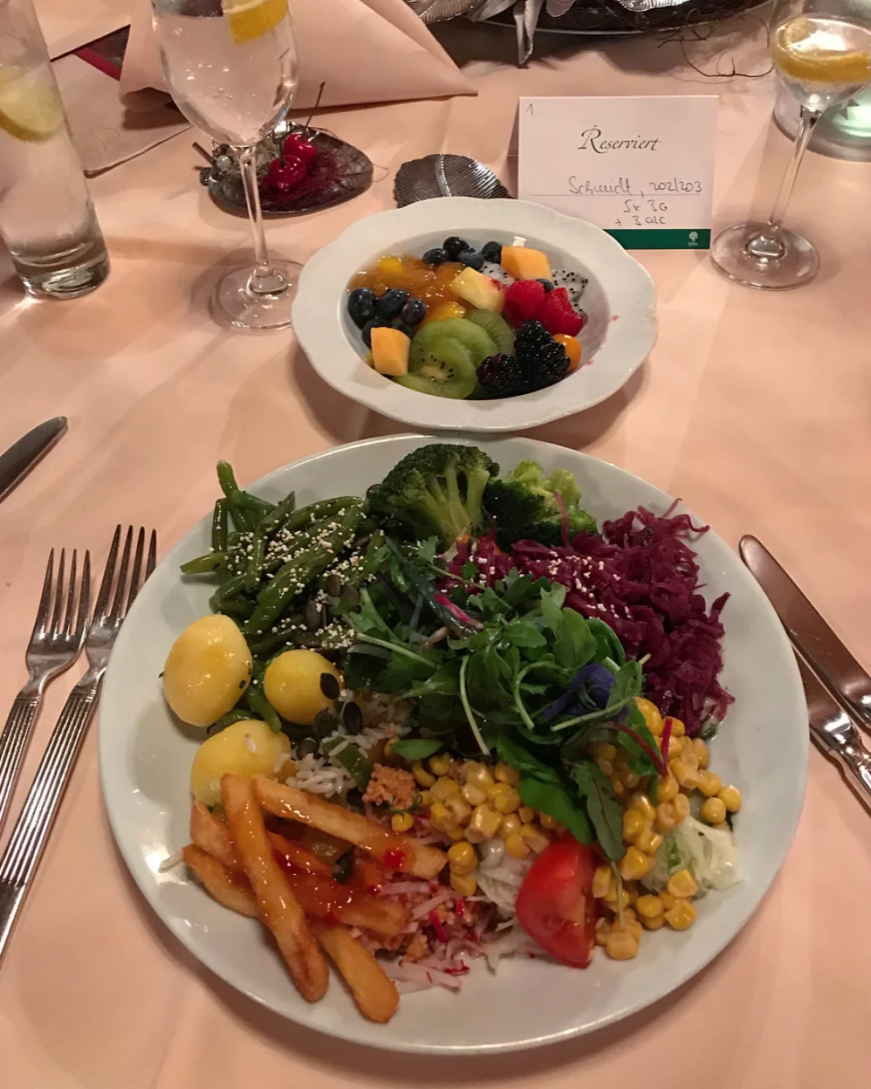 Managed to pile up the plate with vegan food from the buffet.