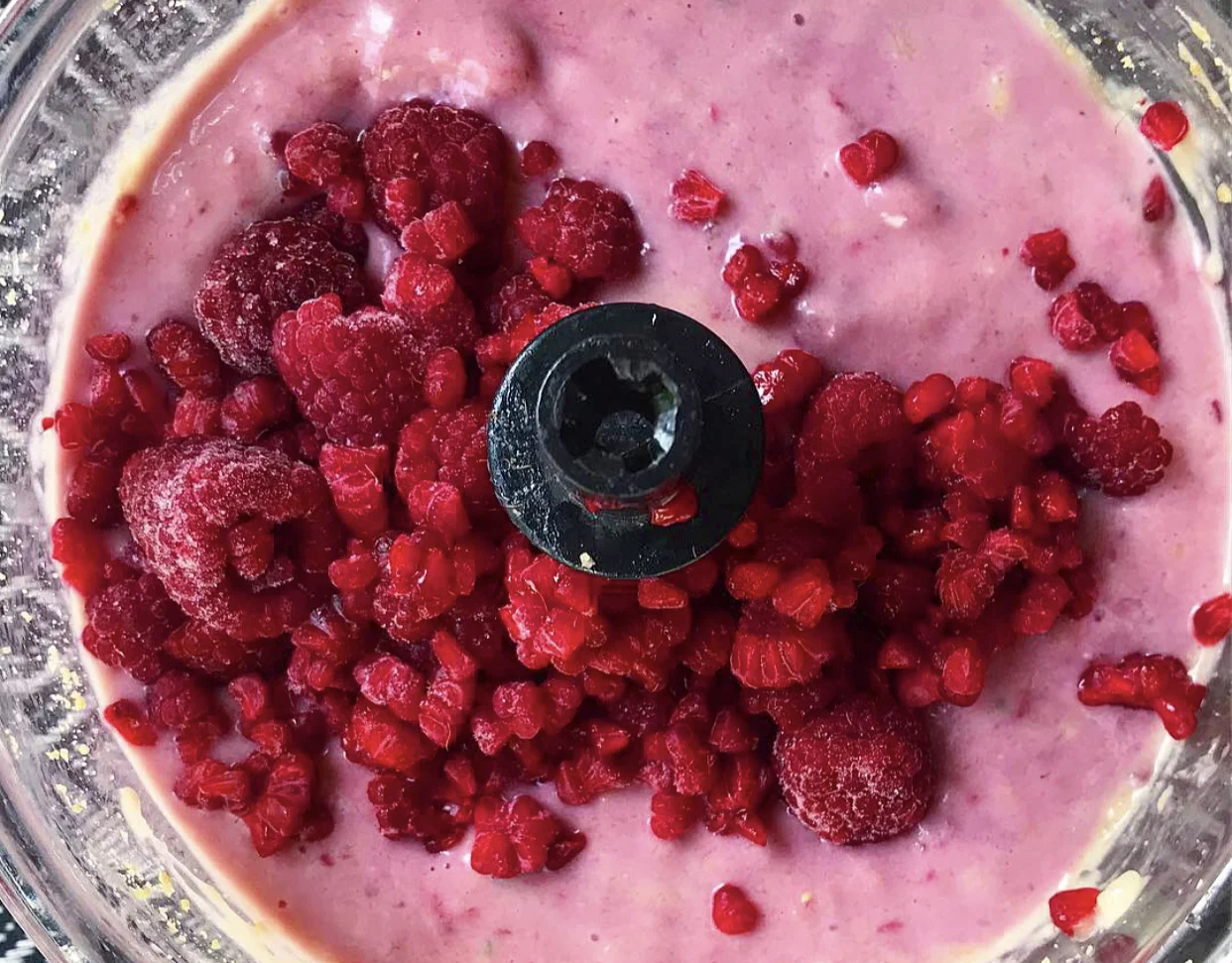 Homemade raspberry, peanut butter & banana ice cream