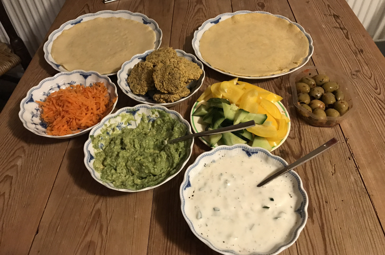 Our final meal of 2018 (homemade falafels & wraps).