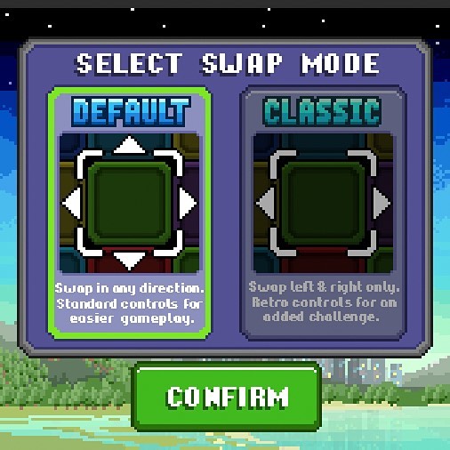 As some of you may know already from the iOS ver, you can choose to play with &quot;classic&quot; left/right swap controls. We've discussed many different ways to display the two options in the new version, but here's where we've landed for now (woul