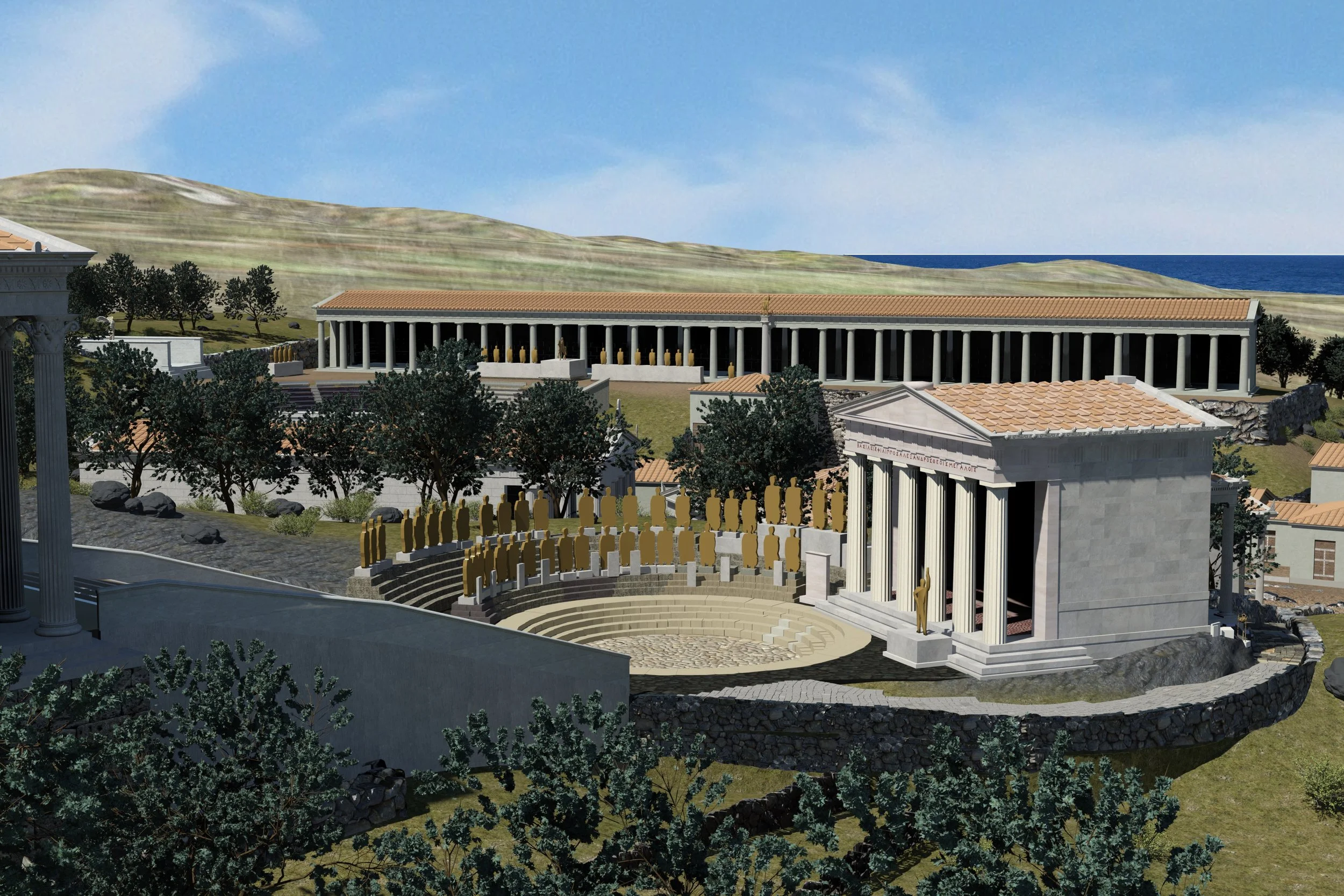 Photo: Restored digital model of the monuments on the Eastern Hill, Samothrace, Bonna Wescoat.