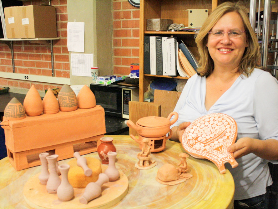 Dr. Eleni Hasaki with courseware reproductions. Photo: Eleni Hasaki