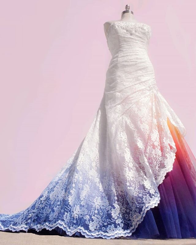 wedding gown with blue accent