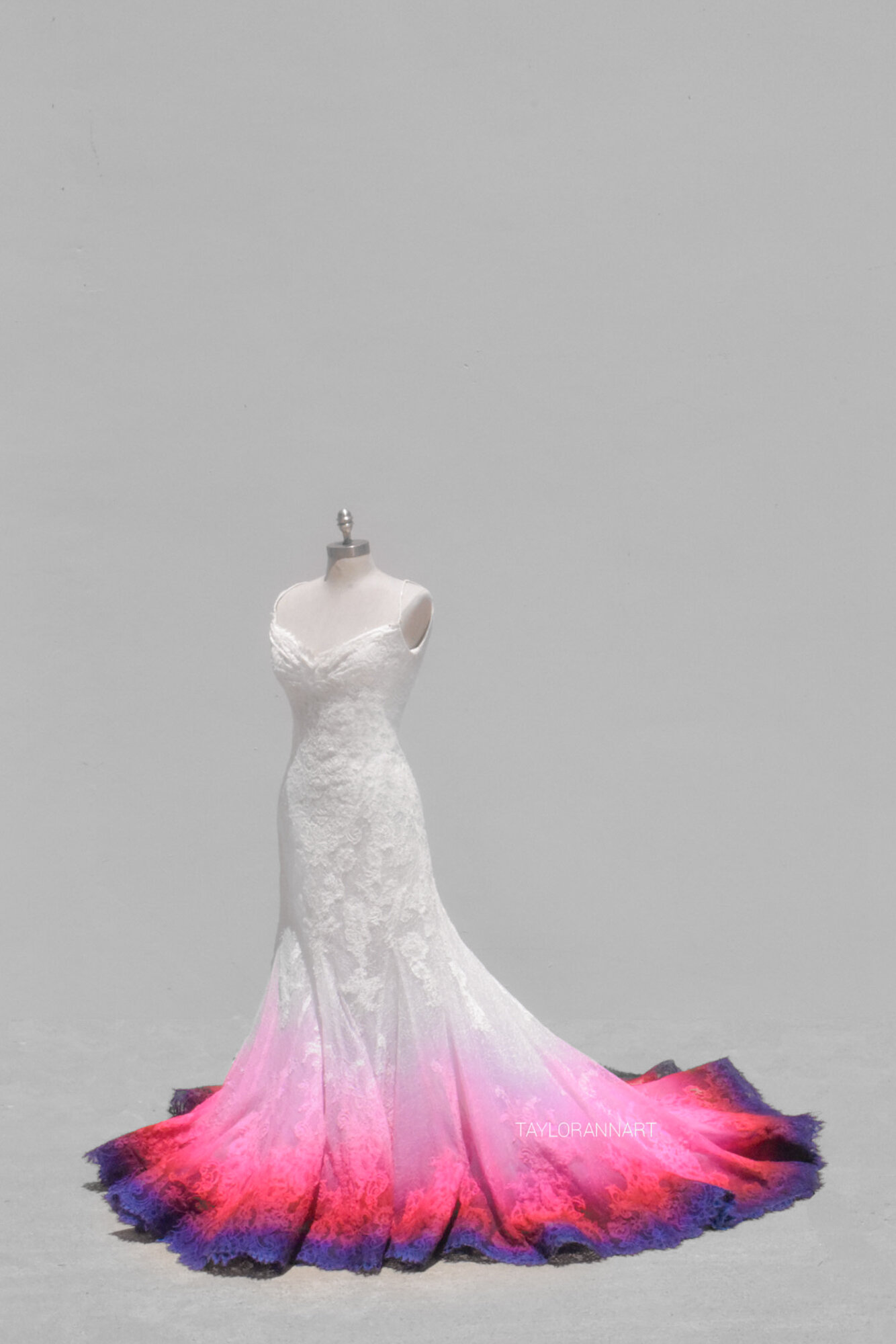 pink and grey wedding dress