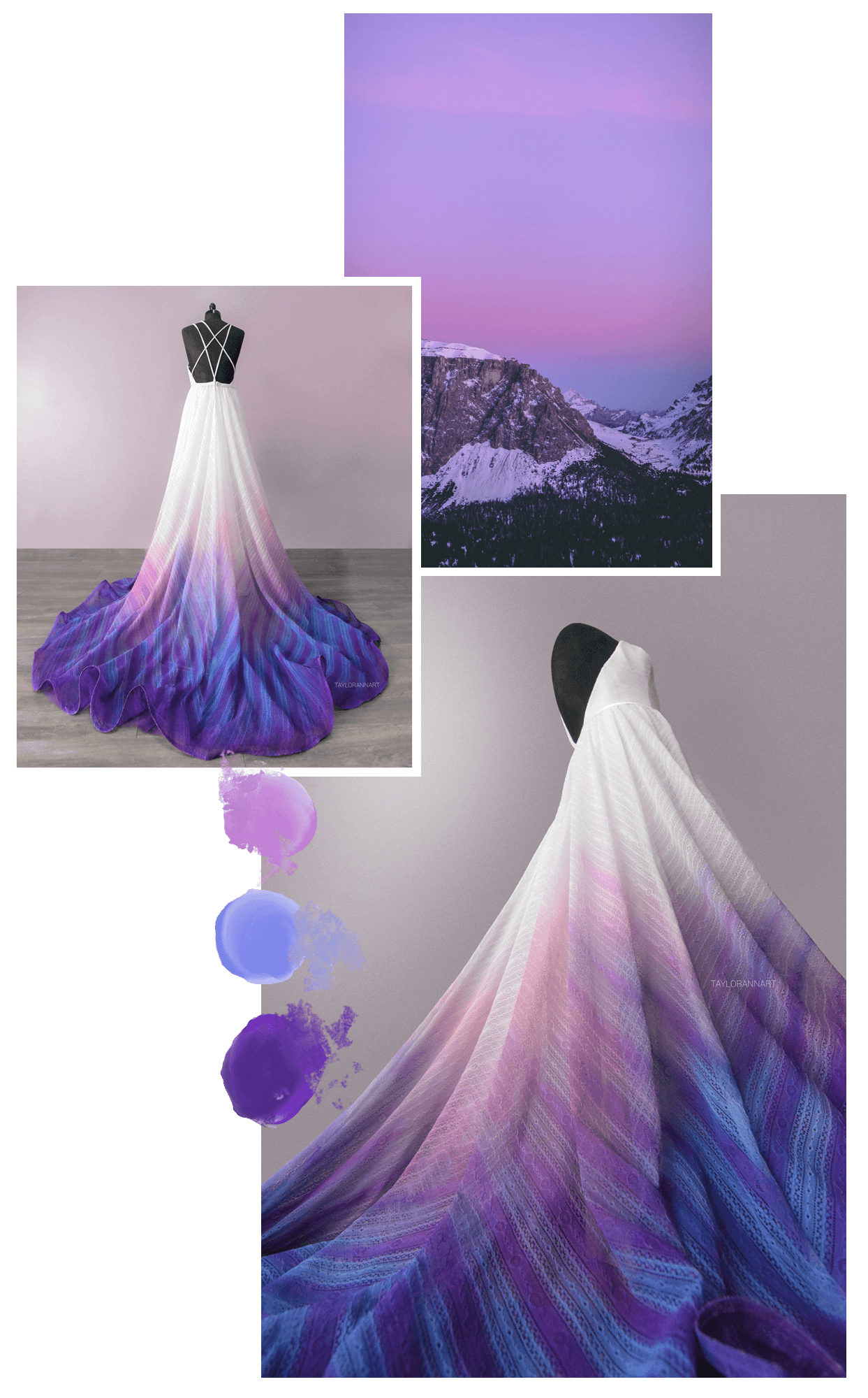 white wedding dress with purple accents