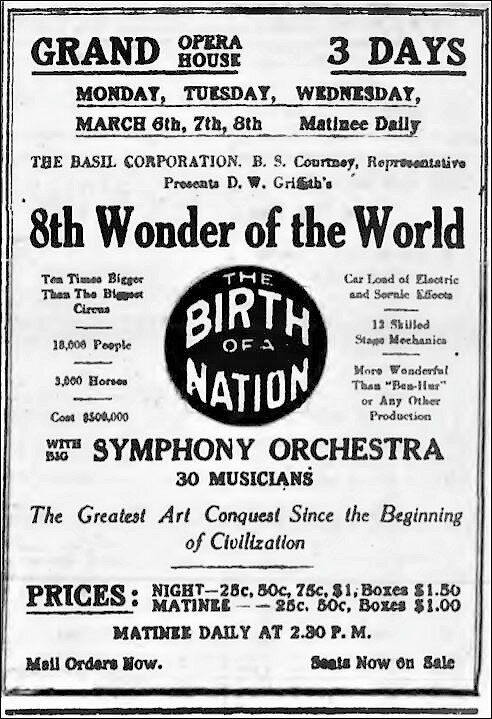 1916 March 4 p11 GOH Birth of Nation (2).JPG
