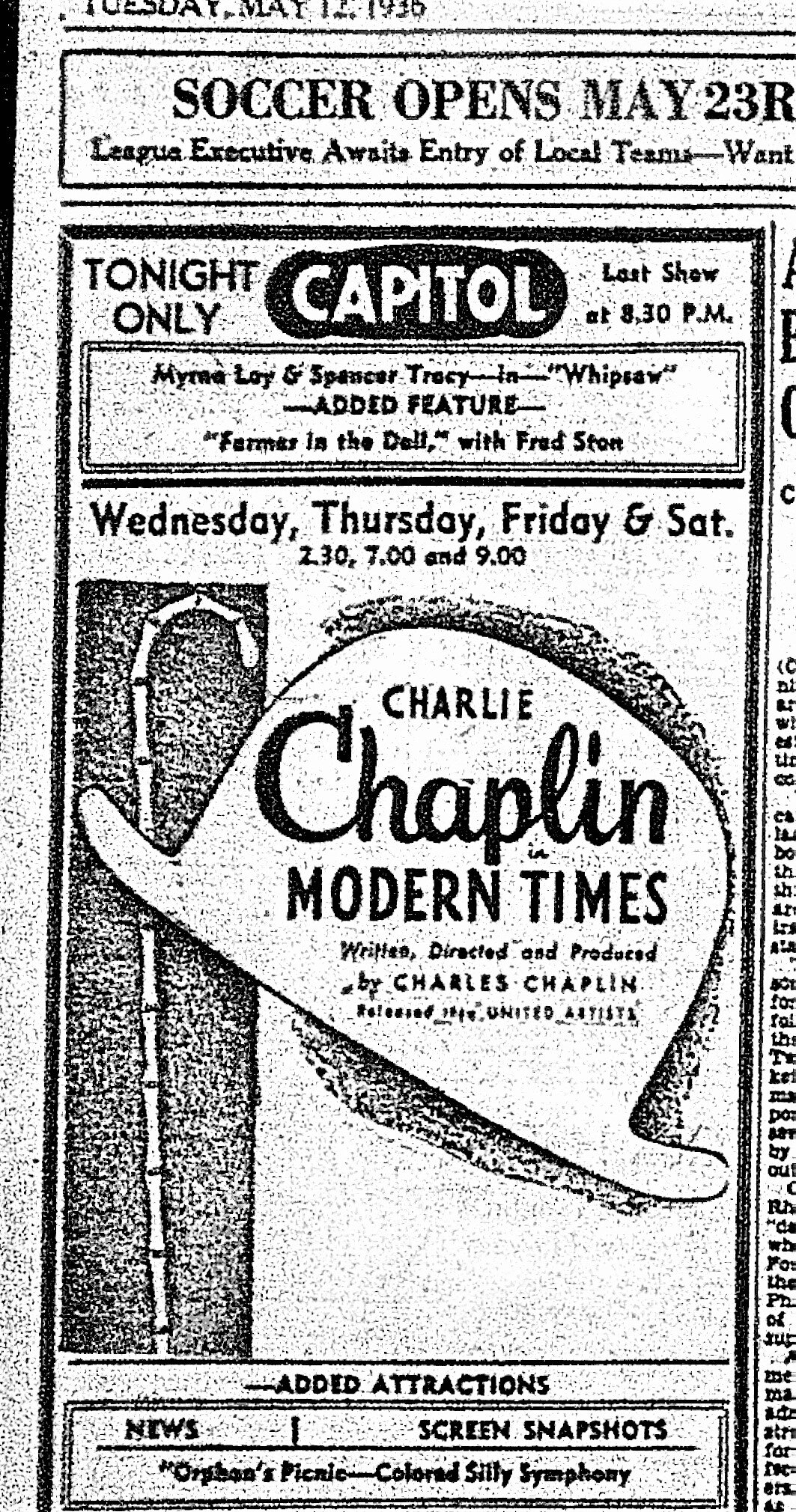 1936 May 12 p9 Capitol Chaplin Mod Times (3).JPG
