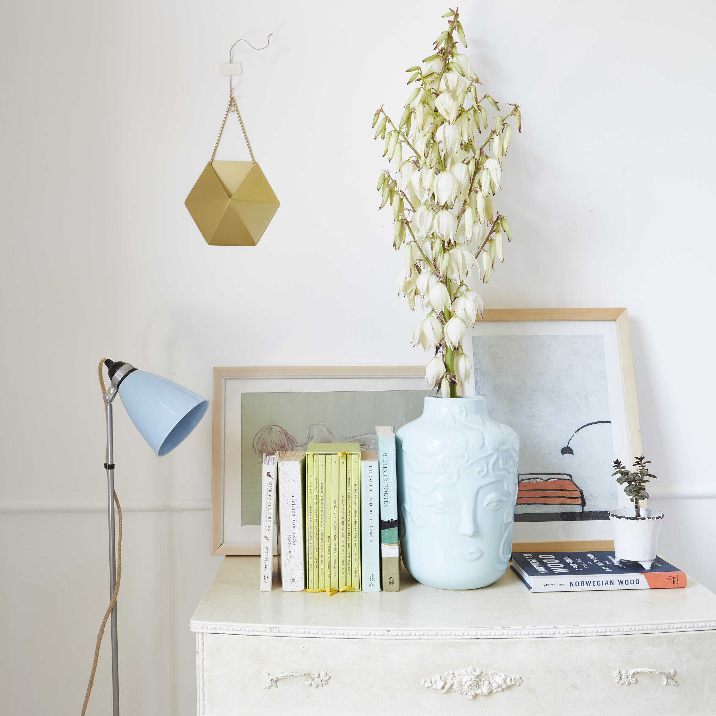 Hector floor light, BTC Originals, Vase, Marks and Spencer and planter (hanging on the wall). Anthropologie