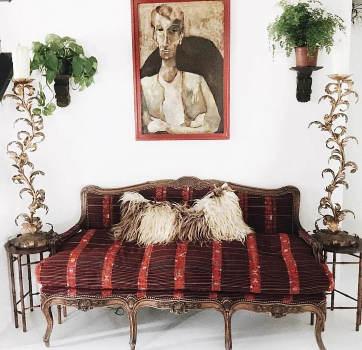 Judy has the most amazing Sofas throughout her colourful home,; some vintage recovered in her colourful textiles. Photo @carlaypage.