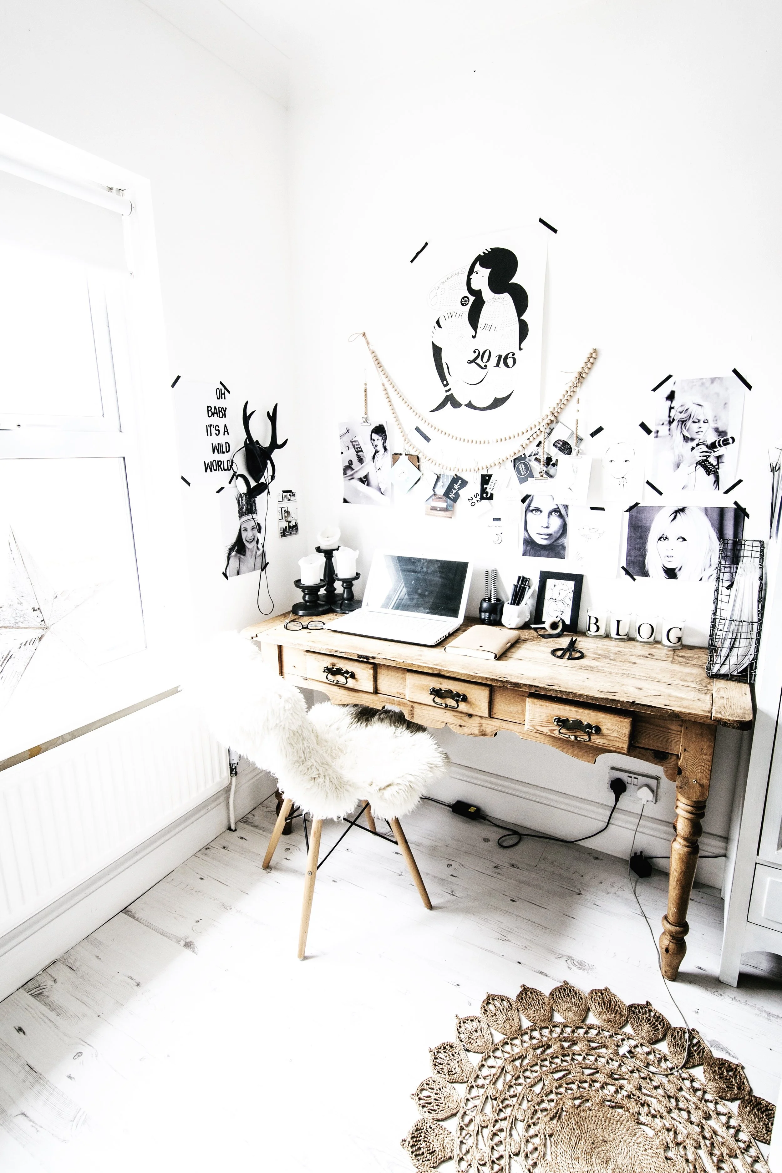 Kate's study area, with a gorgeous vintage desk