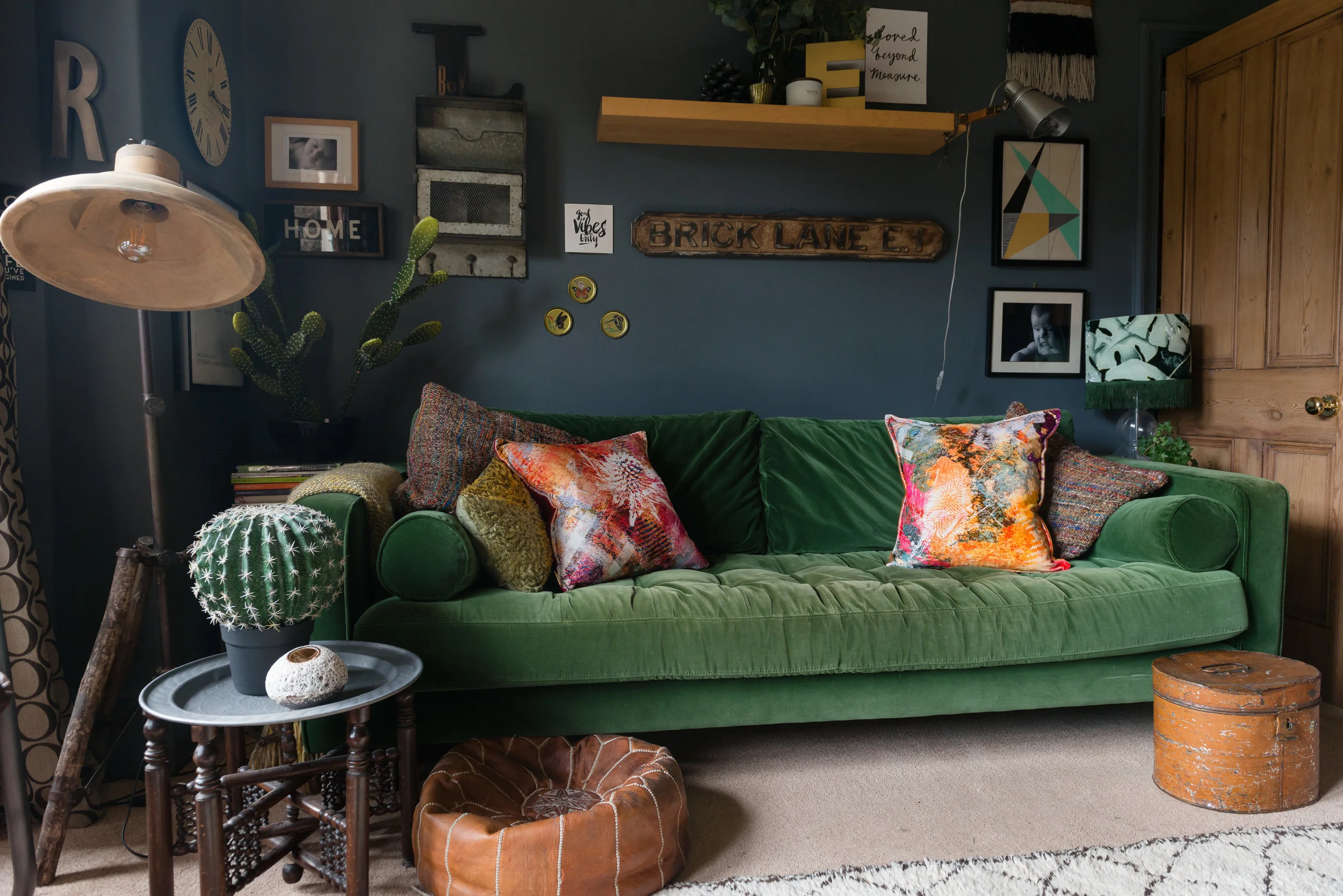 Mairi Helena Cushions on my Green Sofa