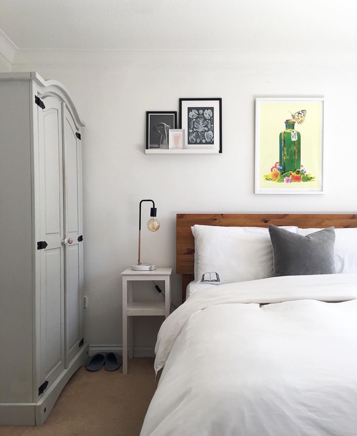My bedroom details, Bed: Warren evans, Bedding: The White Company, Alice in Wonderland print: Print Club London
