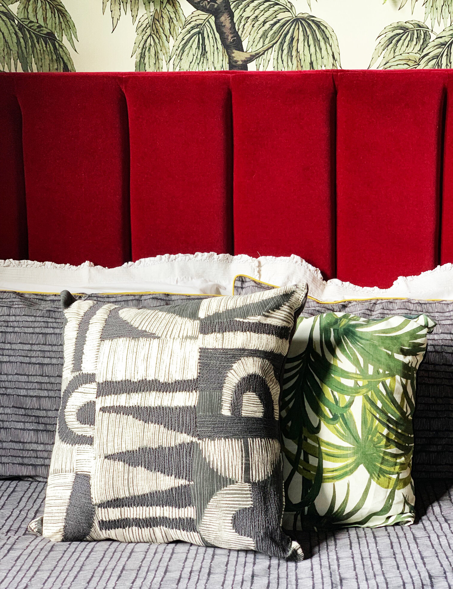 Sainsbury's Home Monochrome Print Double 180TC, £21. Monochrome Crewel Cushion, £16.