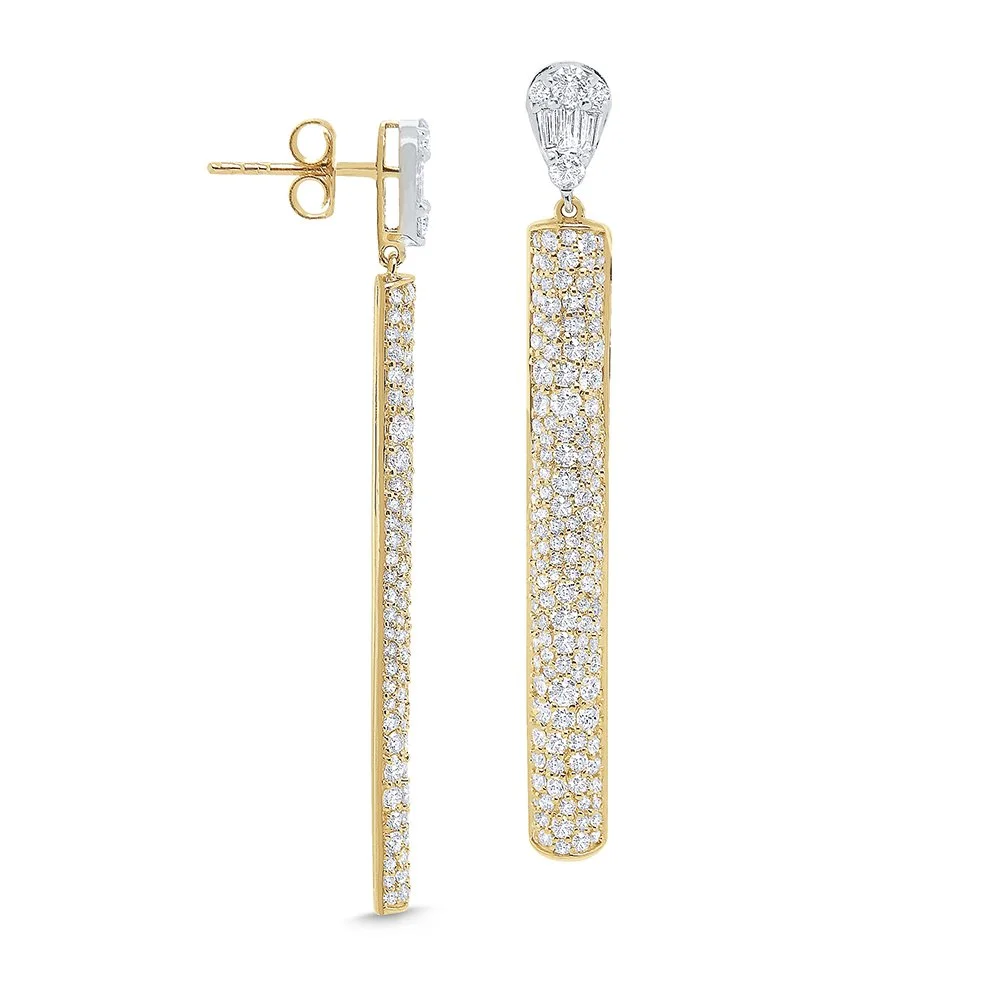 Gold and Diamond Large Pave Bar Earrings