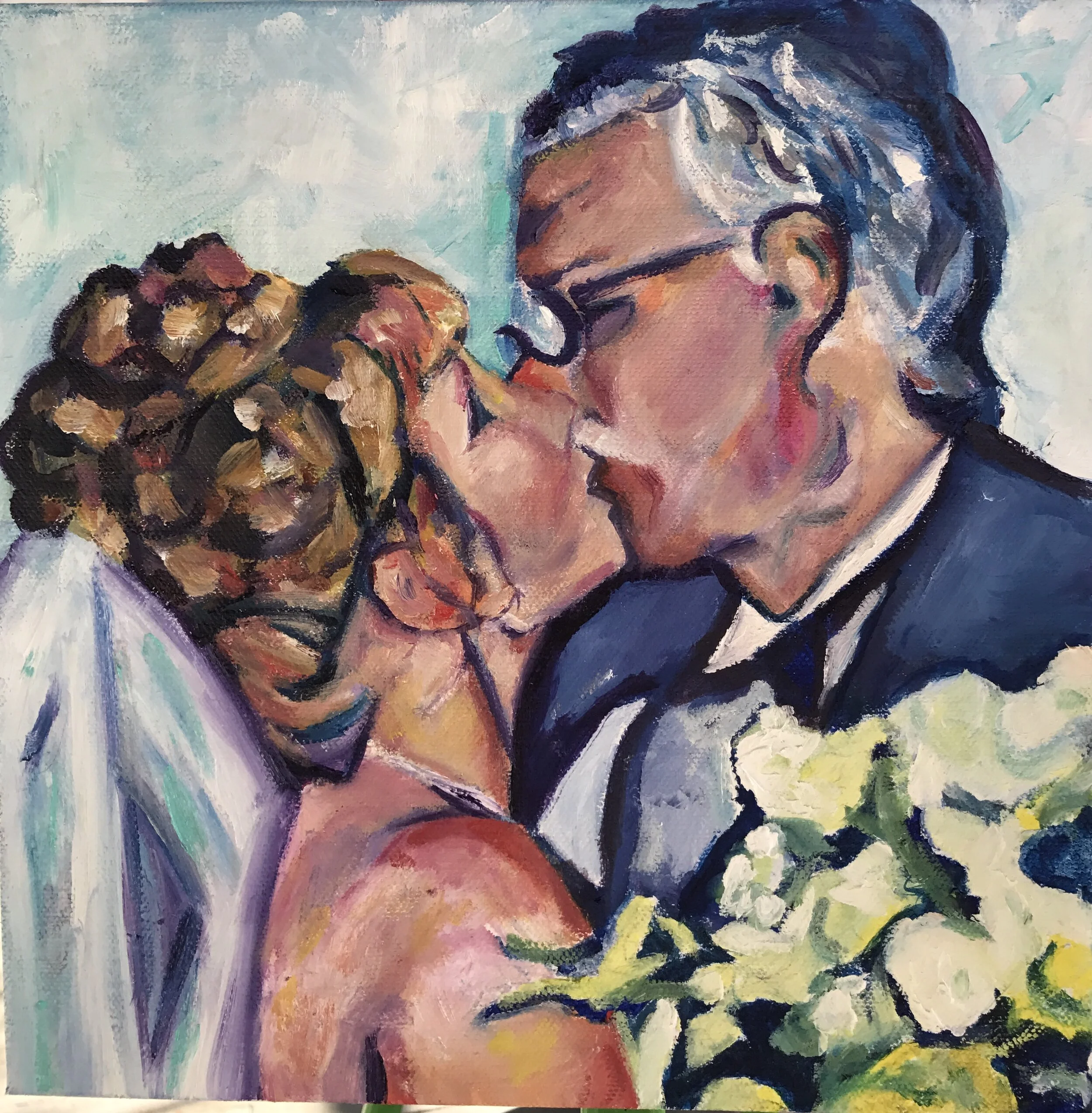  Jennifer and Zumo’s 13th wedding anniversary gift. This painting created from original wedding photo, brought back the joy of their special day and rekindled romance in their marriage.  