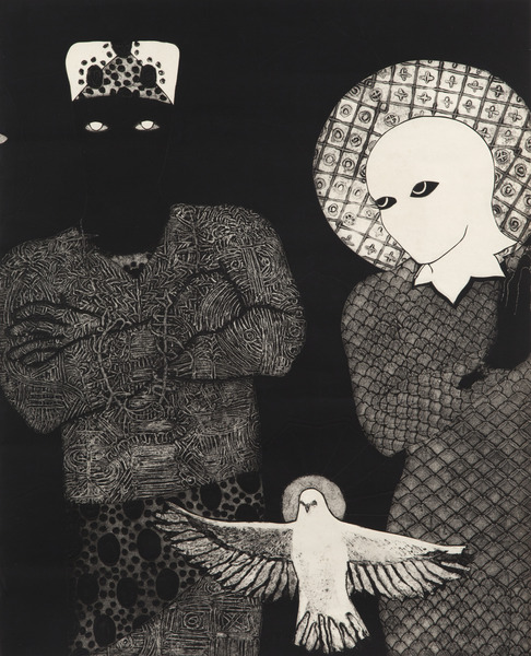 Sin título (Sikán, Nasakó y Espíritu Santo) (Untitled (Sikan, Nasako and Holy Ghost)), 1993. Collagraph 34 1/2 x 28 in.