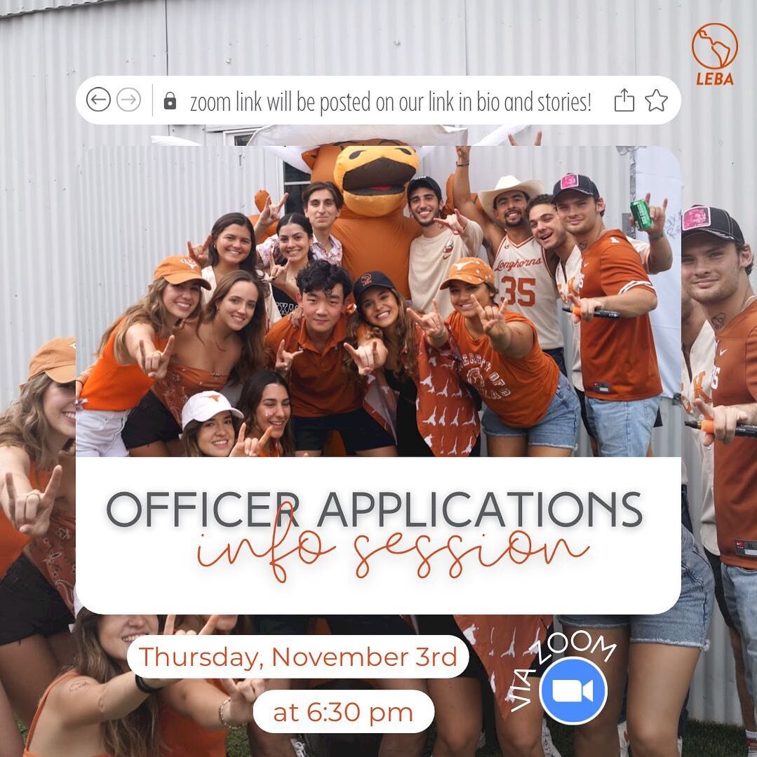 Are you interested in becoming an officer? 

Join on zoom 💻 for an info session on Thursday, November 3rd at 6:30 pm! ➡️ Don't miss the opportunity to learn more about the application process and the different officer roles! 🤍

*Zoom link will be p
