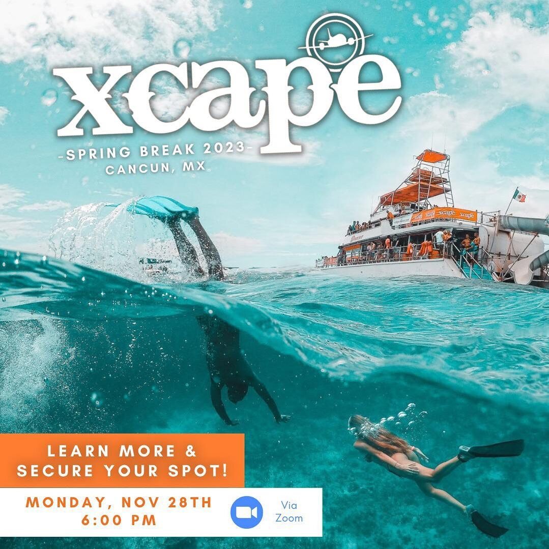 Wanna travel to Cancun, MX for Spring Break 2023 with other LEBA members?🤩☀️🌊🏖️

Learn more and secure your spot for this trip with XCAPE!

🗓️Monday, November 28th
⏰6:00PM
📍Zoom (Zoom link will be posted in our LinkTree)

Don&rsquo;t miss it!🤩☀