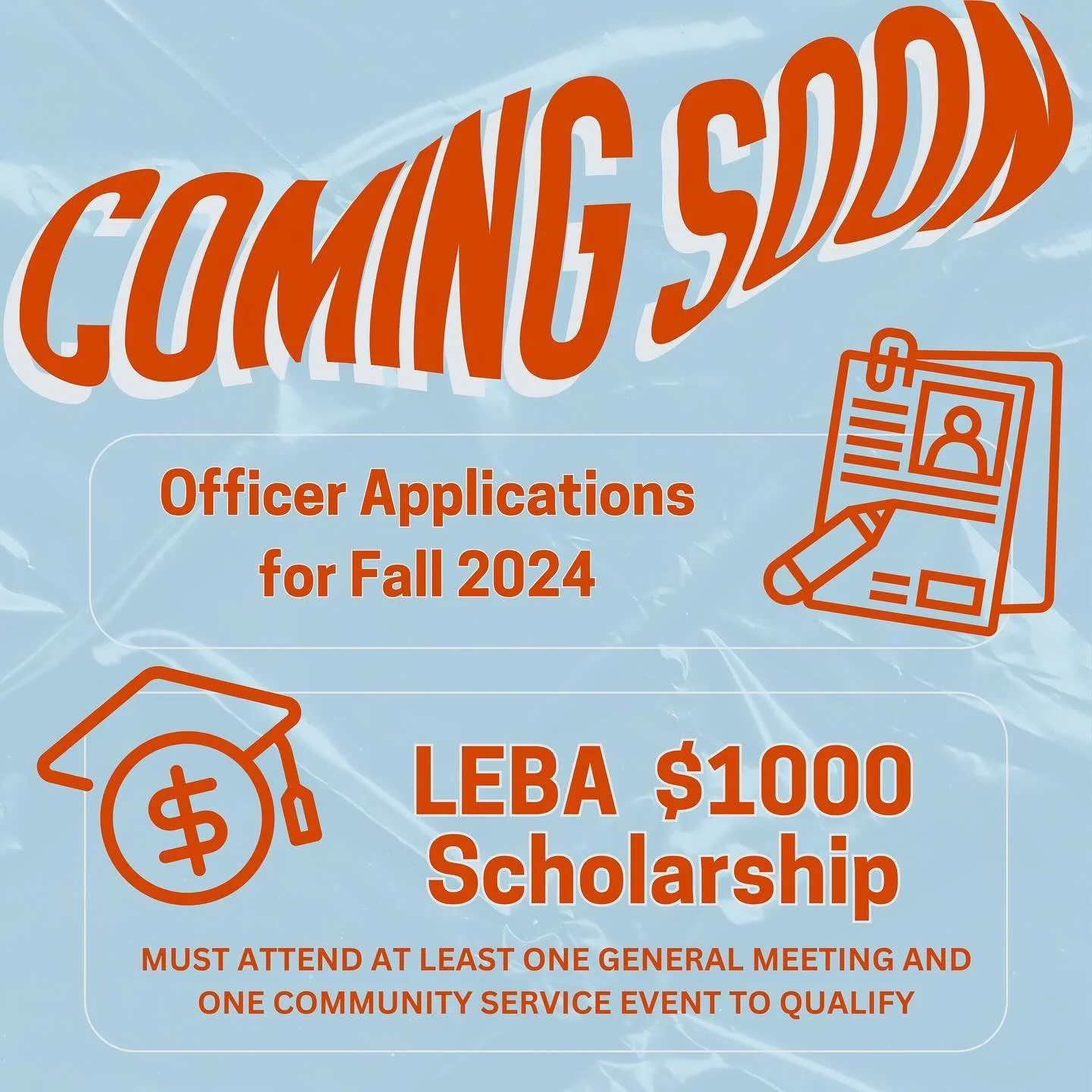 WE HAVE APPLICATIONS OPENING SOON! 🧑🏻&zwj;💻📝
Officer Applications opening TOMORROW! Stay after our General Meeting tonight to learn more about what it&rsquo;s like to be an officer and some tips on how you can submit the best application. 
Our LE