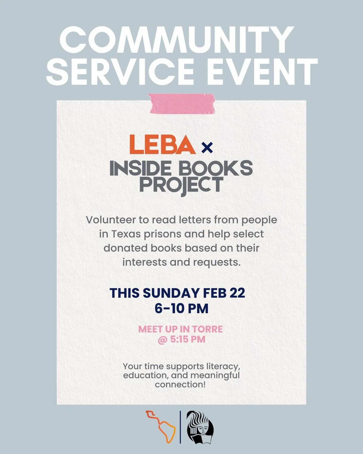 Community service that makes a difference 📖✨
Come volunteer with LEBA x Inside Books Project and help us turn donated books into meaningful connections.

Link in bio to sign up! Limited Capacity 🚨

Feb. 22
6-10 PM
Torre at 5:15 PM
📍 2020 Nueces St