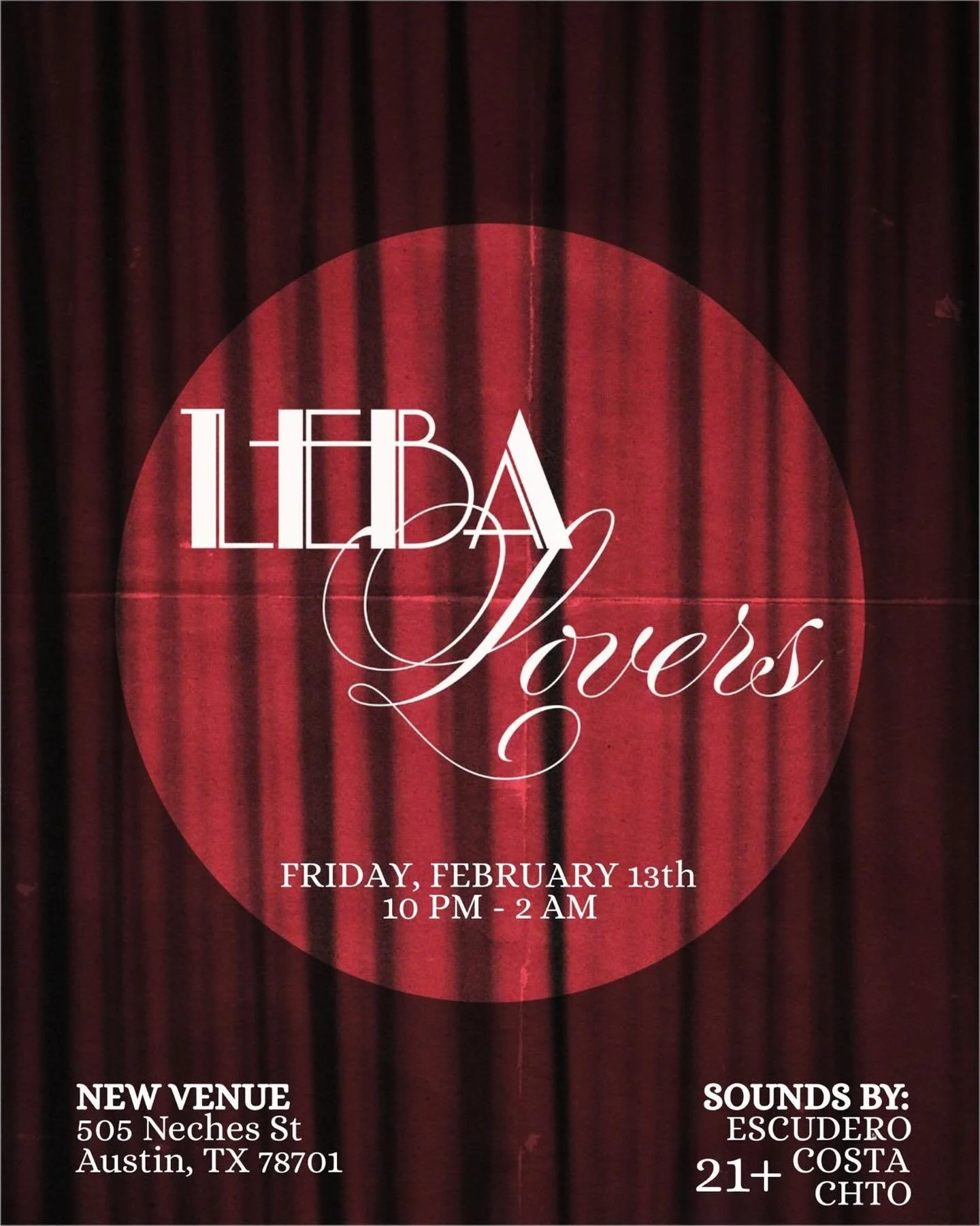 LAST CALL!! See you tonight. 💋🎰
‼️Link in bio for tickets 

🗓️Friday Feb 13
⏰10 PM to 2 AM
NEW VENUE:
📍505 Neches St Austin TX 78701

🚨Must be 21+
🚨No refunds
🎧Sounds by: Escudero, Costa, &amp; Chto