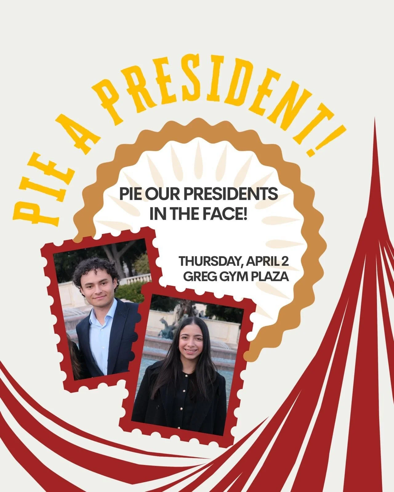 Pie a president for a purpose 🥧❤️ 

Join us to pie our president and vice president and support Operation KidDocs. Come by, have fun, and help make a difference.

1 pie: $3
2 pies: $5
5 pies: $12 
10 pies: $20 

Thursday, April 2
4-5 PM
📍Greg Gym P