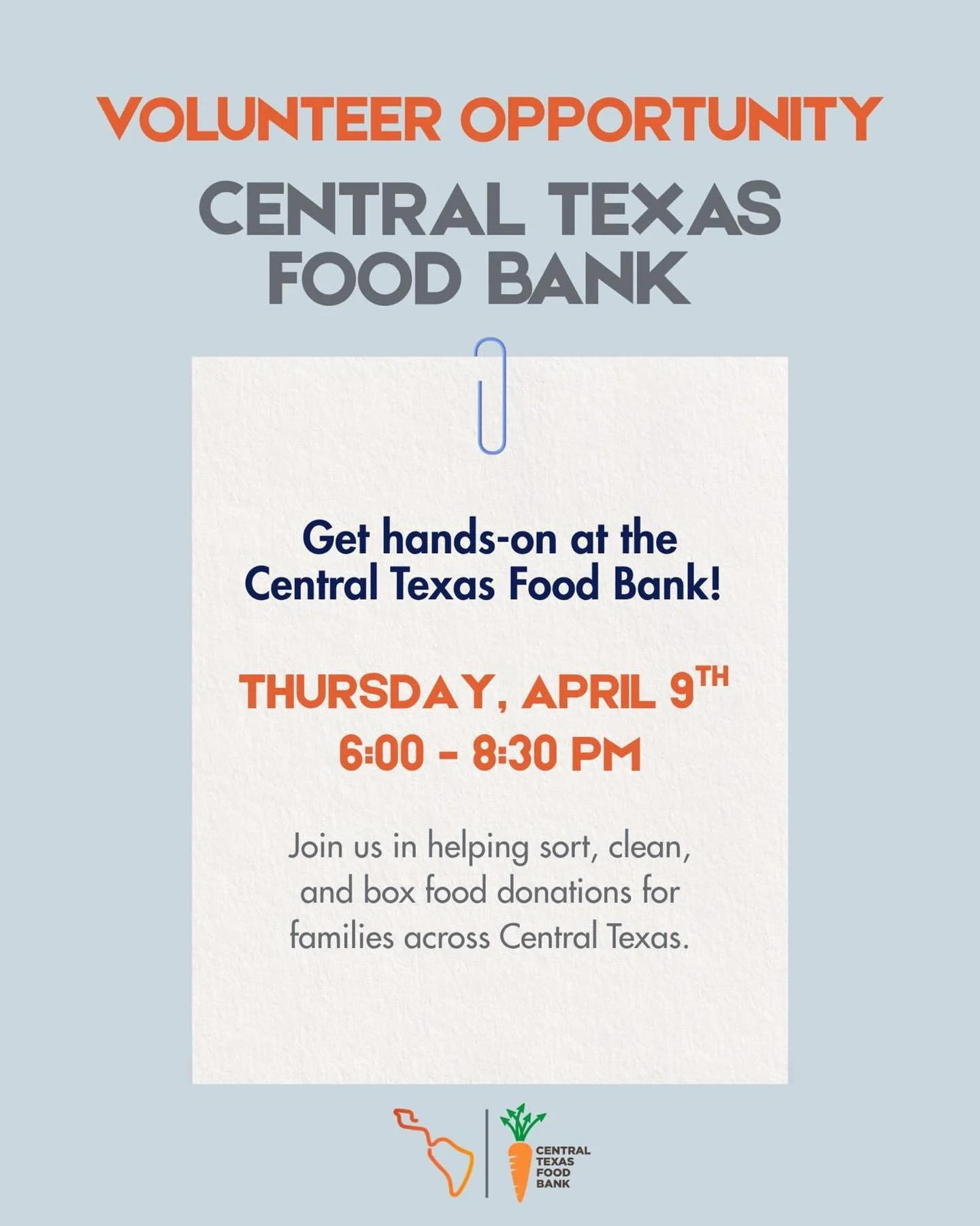 Give back with LEBA 🤝🧡 Volunteer Opportunity at the Central Texas Food Bank

Join us for a hands-on volunteer shift helping sort, clean, and box food donations for families across Central Texas.

Link in bio to sign up! 
 Thursday, April 9th
6-8:30