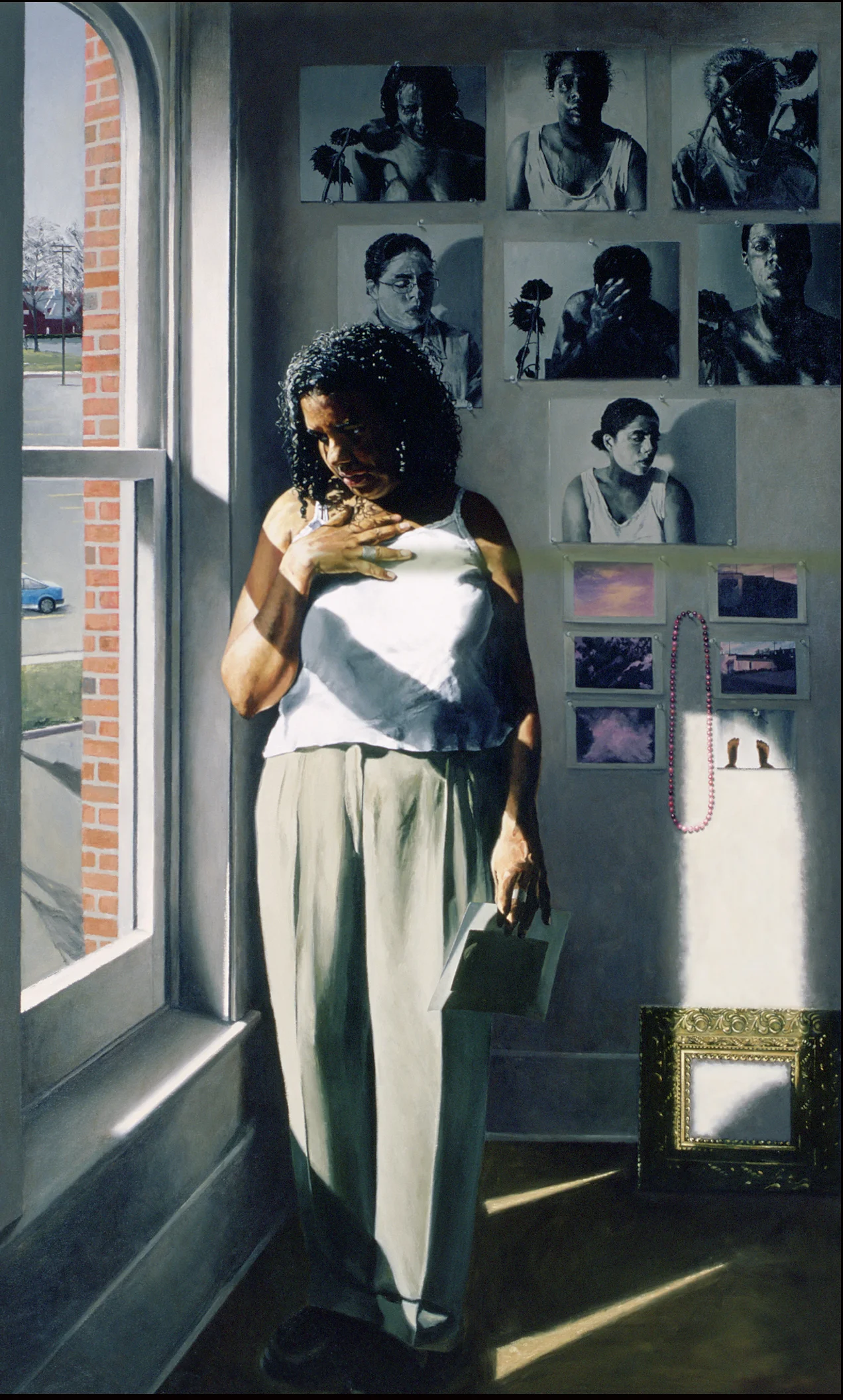 Lara Scott with Seven Self-Portraits: Long Have I Sought Thee Oil on Canvas, 2001, 88" x 54"