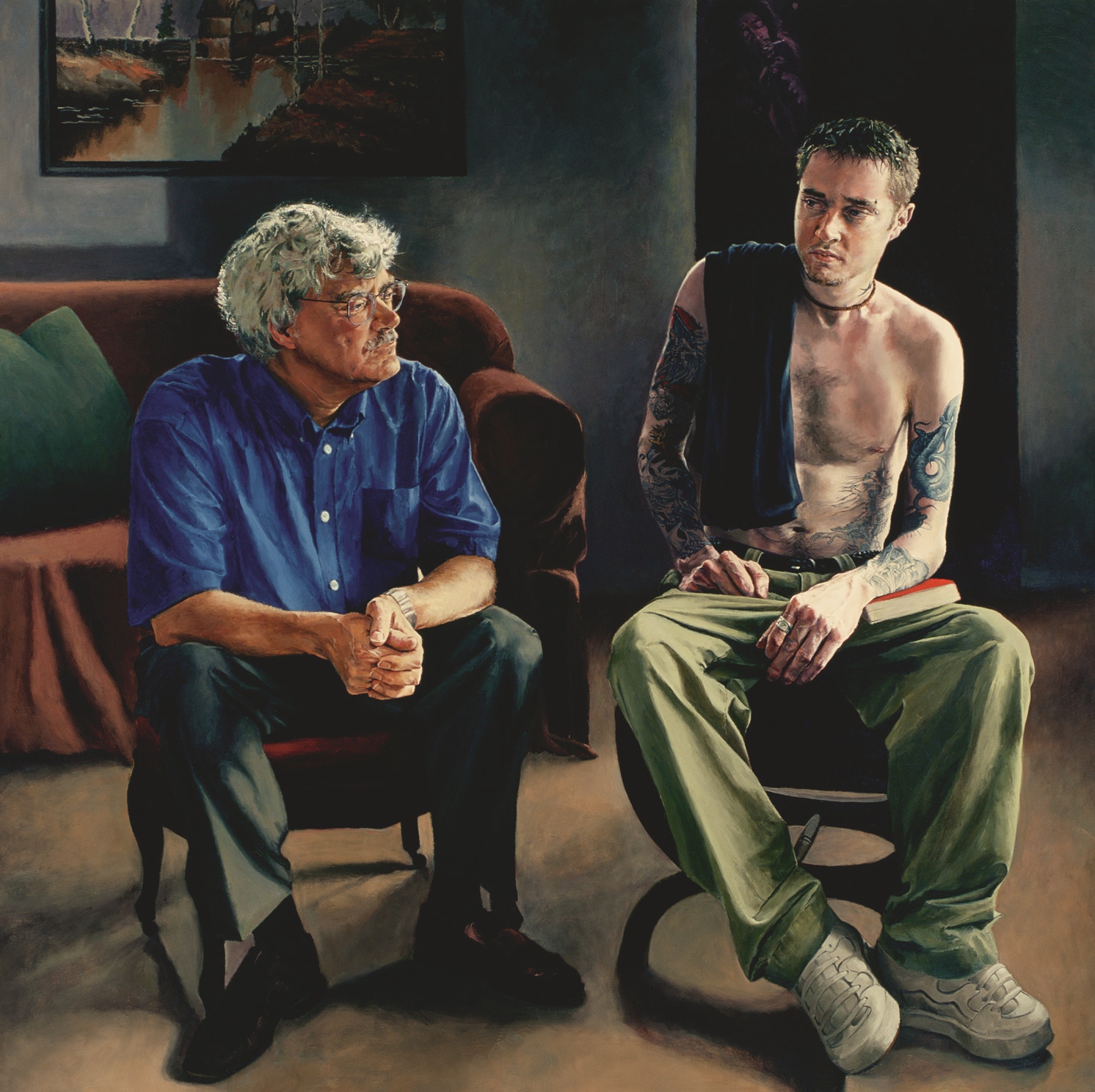   Body and Mind: Kevin with Uncle Bill , Oil on Canvas, 2000, 68" x 68", Private Collection 