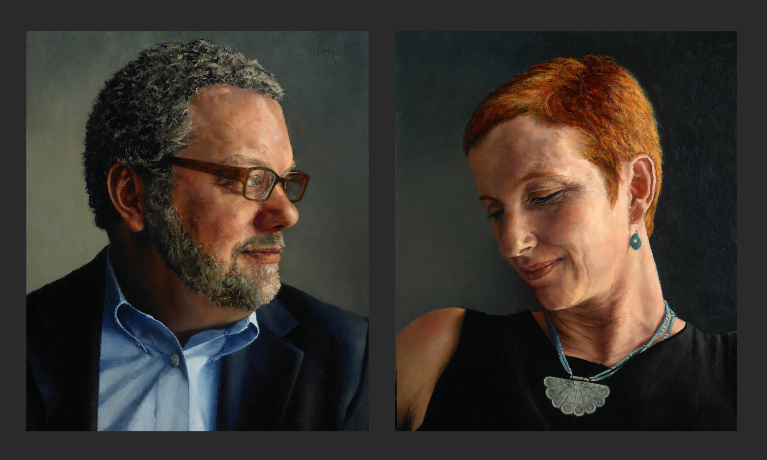 Gregory and Suzanne Wolfe , 2008, Oil on Wood Panel, 14" x 12" each Private Collection