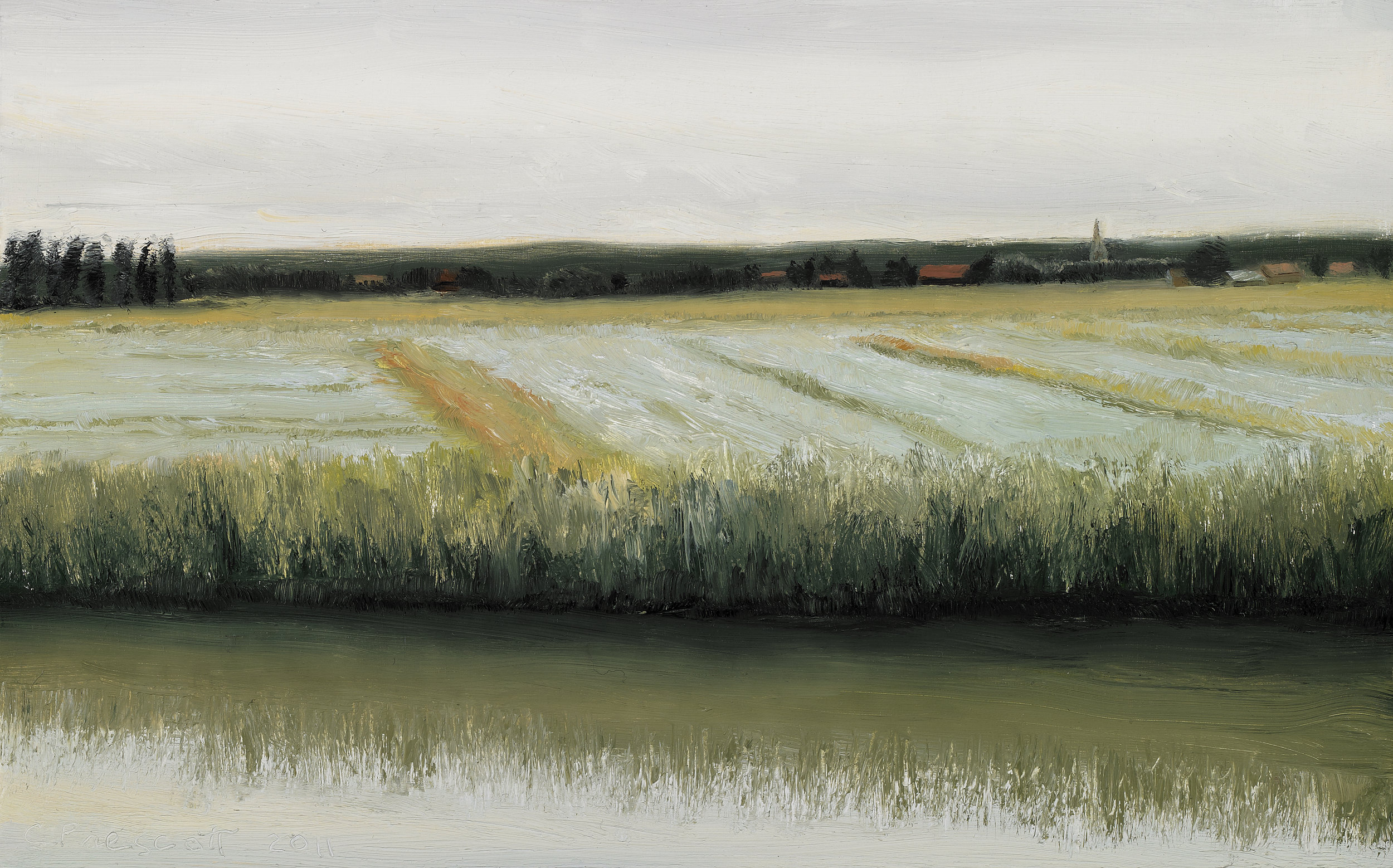   Linen Fields Along the Calais Canal , Oil on Wood Panel, 2011, 5" x 8" 