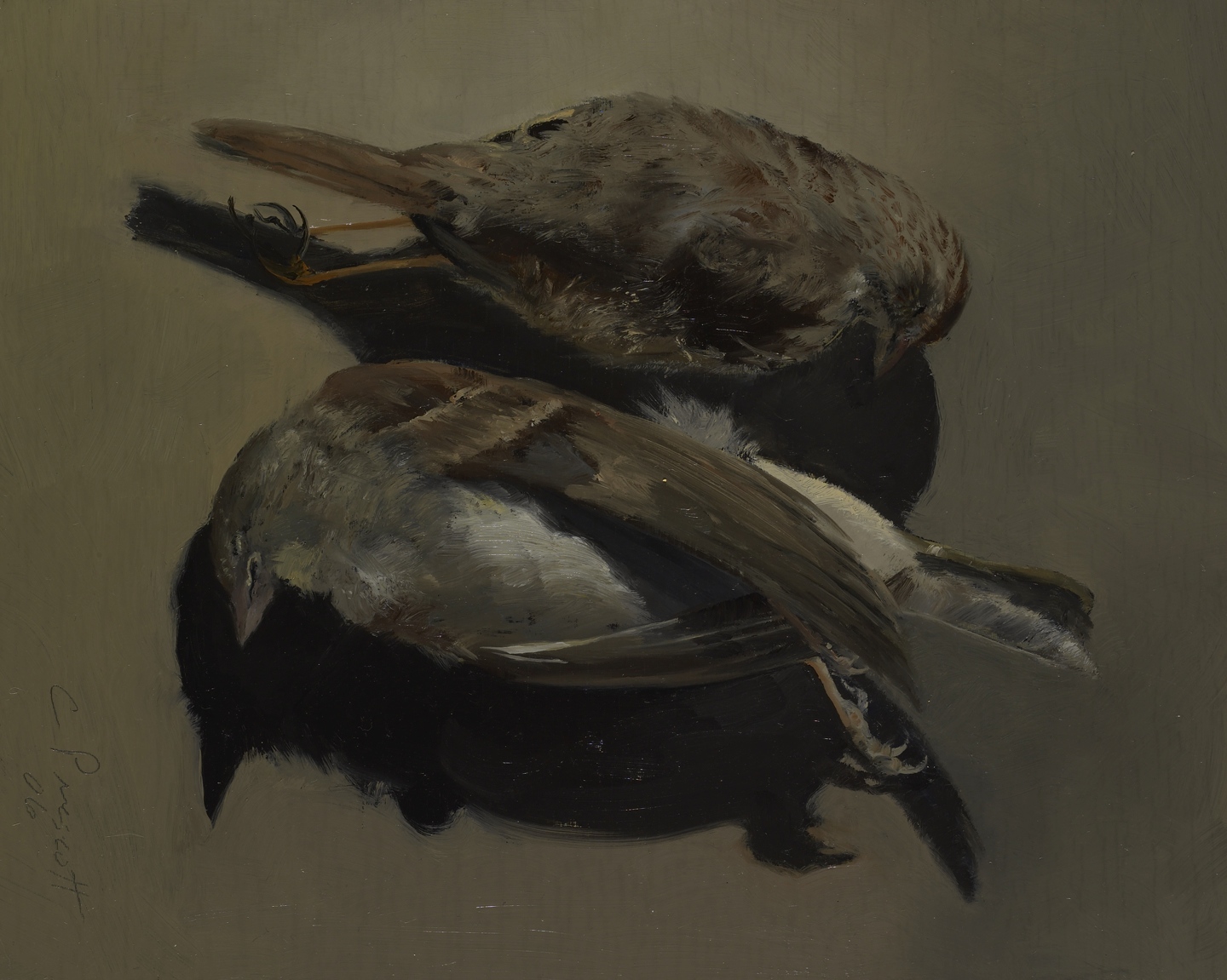   Two Brown Birds , Oil on Wood Panel, 2006, 10" x 8" 