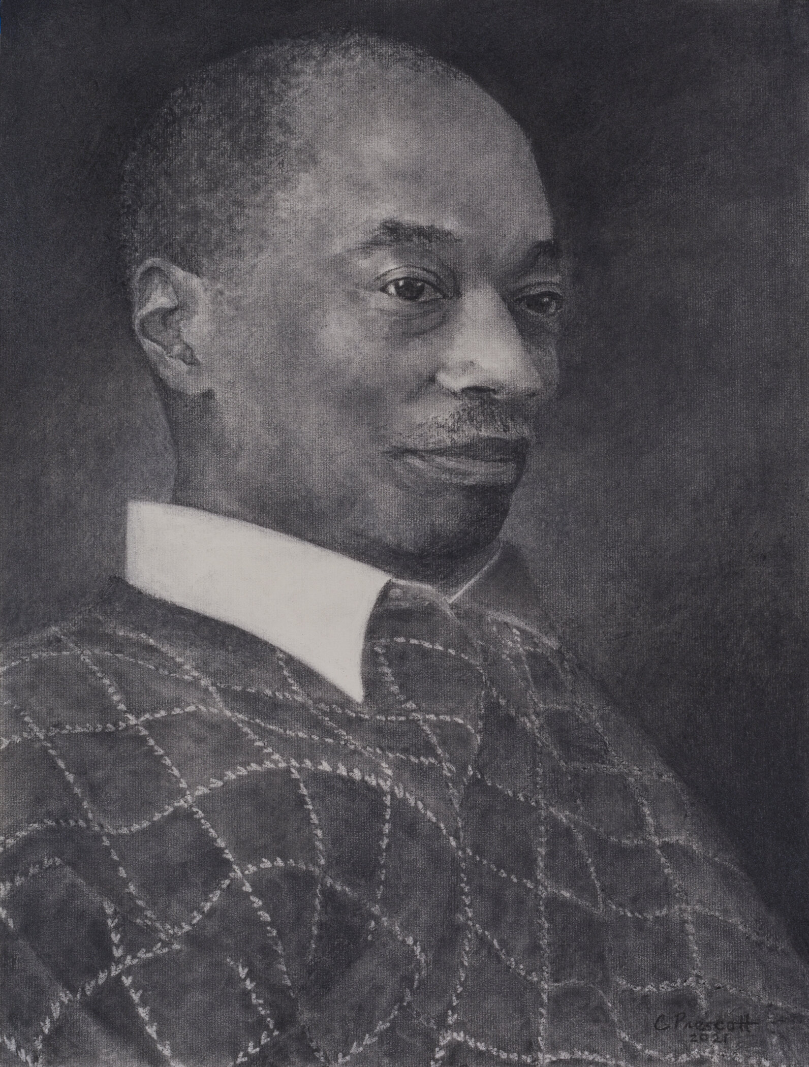 Covid Drawings: Pastor C. Stanley Morton, vine charcoal on paper, 25 x 19", 2021