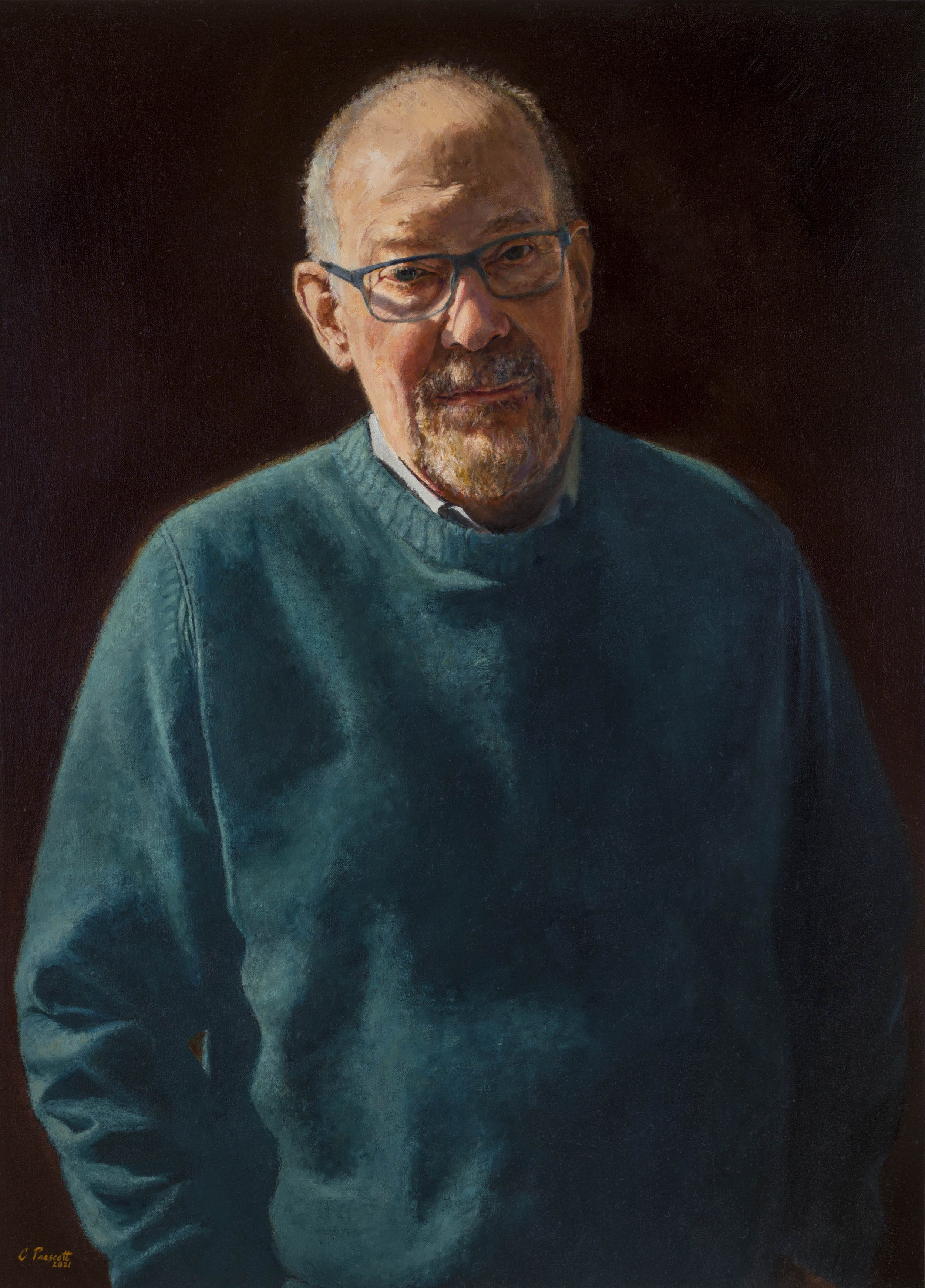   Blue Sweater,  Oil on Canvas, 2021, 36 x 26” 