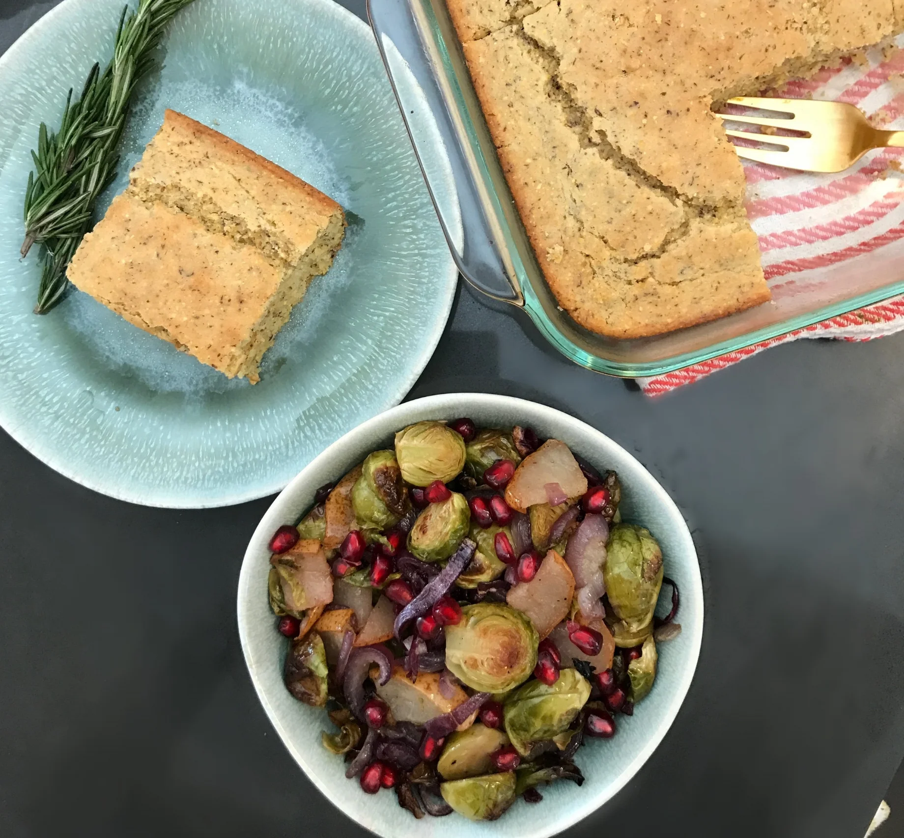 Vegan Cornbread and Roasted Brussel Sprouts