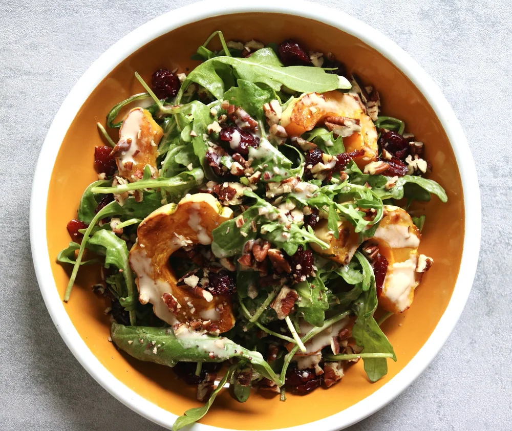 fall chopped salad with maple tahini dressing Fall Harvest Salad with Maple Tahini Balsamic Dressing